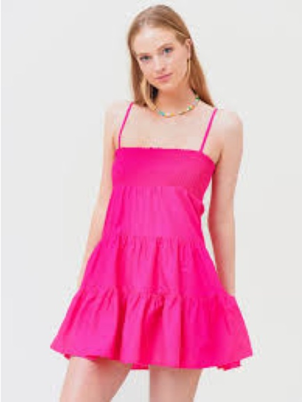 BB Dakota Hot Pink Smocked Tiered Sundress